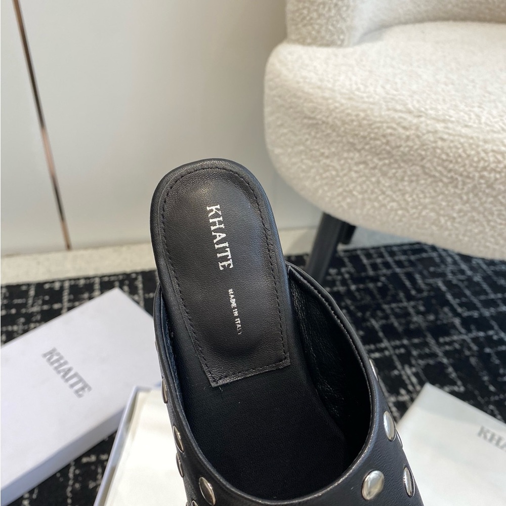 KHAITE Black Leather Studded Slip-On Mules - Picture 7 of 8